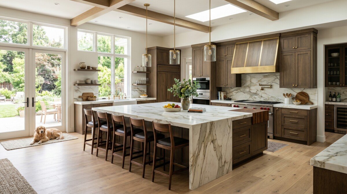 Luxury kitchen renovation showing how natural stone countertops increase home value.