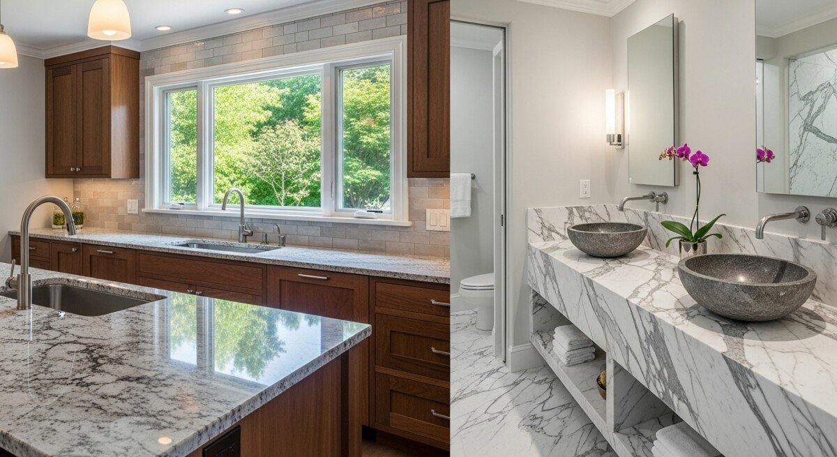 natural stone countertops for kitchens and bathrooms